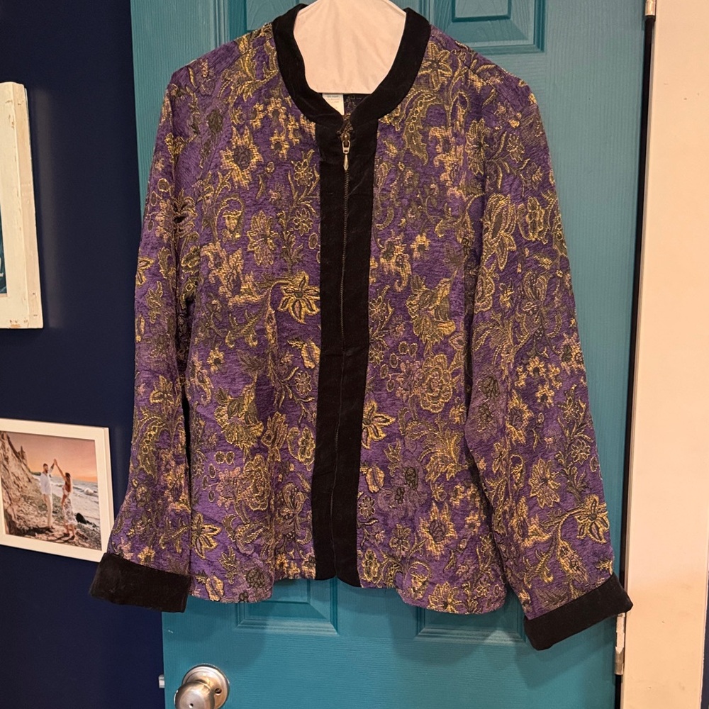 Vintage Coldwater Creek Purple and Black Tapestry Floral Jacket - 1X